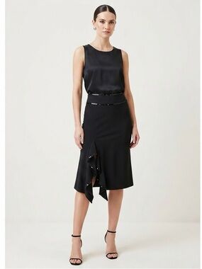 SL Jean’s SHENDEL Vintage Black Ruffled Slit Midi Skirt Size FR 36 sequin Accent